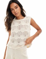 crochet knitted vest top and shorts co-ord in cream