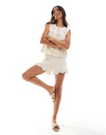 crochet knitted vest top and shorts co-ord in cream