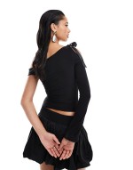one shoulder bow tie one sve top in black