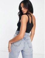 strappy asymmetric cut out crop top in black