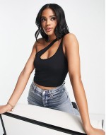strappy asymmetric cut out crop top in black