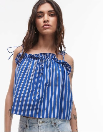 ruched cami top in blue stripe