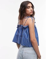 ruched cami top in blue stripe