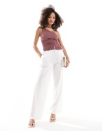 textured ruched one shoulder top in burgundy