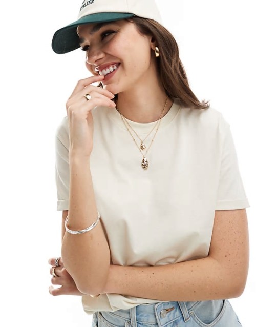 cotton t-shirt with fold up detail in cream