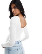 Cotton On staple rib open back bodysuit in white