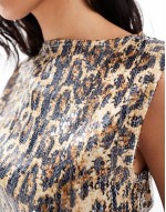 leopard sequin slash neck top co ord in brown