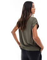 satin front t-shirt with turn up sve in dusty olive