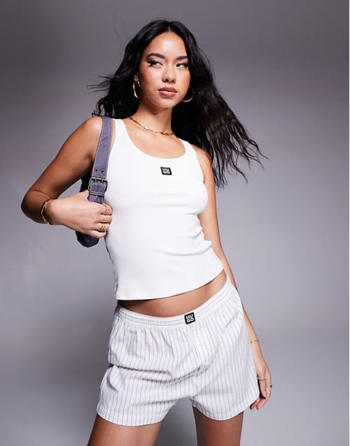Bodywear co-ord ribbed racer vest in off white