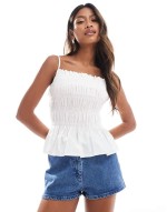 shirred sveless cami top in white