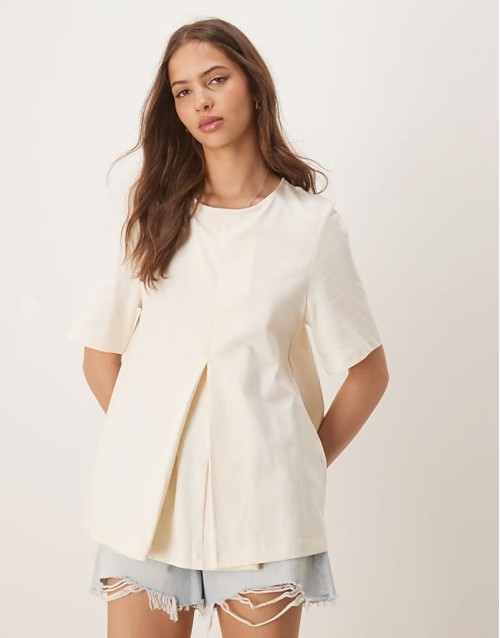 pleat front trapeze t-shirt in white