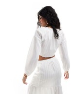 puff sve tie front beach top co-ord in off white