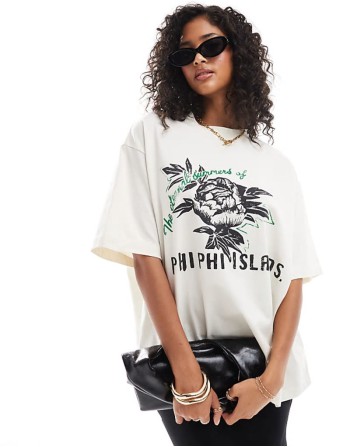 boyfriend fit t-shirt with phi phi islands graphic in cream