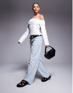 off shoulder button through top in cream