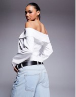 off shoulder button through top in cream