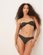 mix and match knot front bandeau bikini with gold glitter thread and removeable padding in black