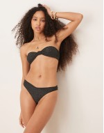 mix and match knot front bandeau bikini with gold glitter thread and removeable padding in black