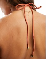 embroidered triangle bikini top in rust abstract print