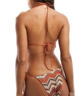 embroidered triangle bikini top in rust abstract print