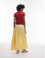 poplin full skirt with curved dropped waistband in yellow