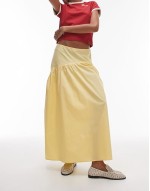 poplin full skirt with curved dropped waistband in yellow