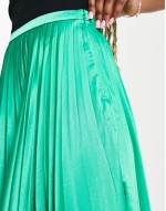 satin pleated midi skirt in emerald green