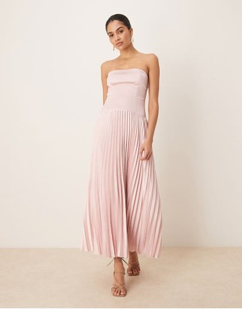 strapless flowy maxi dress in pink
