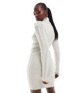 Simmi cable knit roll neck  mini jumper dress in light grey