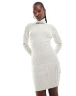 Simmi cable knit roll neck  mini jumper dress in light grey