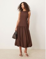 drop hem midi dress in chocolate brown