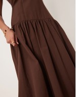 drop hem midi dress in chocolate brown