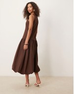 drop hem midi dress in chocolate brown