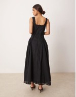 prairie square neck maxi dress with dropped waist in black