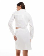 pocket detail cut out mini shirt dress in white