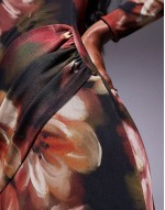 high neck long sve maxi dress in floral black print