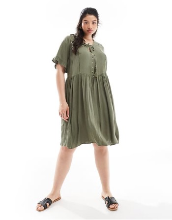 tie front midi dress in khaki