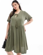 tie front midi dress in khaki