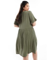 tie front midi dress in khaki