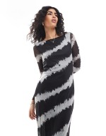 long sved mesh maxi dress in blurred mono print