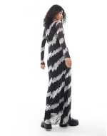 long sved mesh maxi dress in blurred mono print
