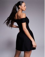foldover skater mini dress in black