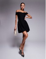 foldover skater mini dress in black