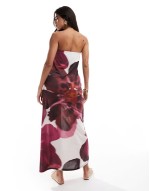 bandeau column midi dress in white oversized floral print