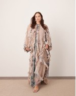 Curve chiffon raw edge ruffle maxi dress with balloon sve in mixed floral print