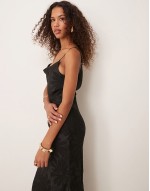 satin floral jacquard maxi dress in black