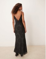 satin floral jacquard maxi dress in black