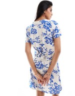 button through dress with tie detail in white floral