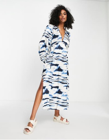 horizontal tie dye riviera midi dress in blue