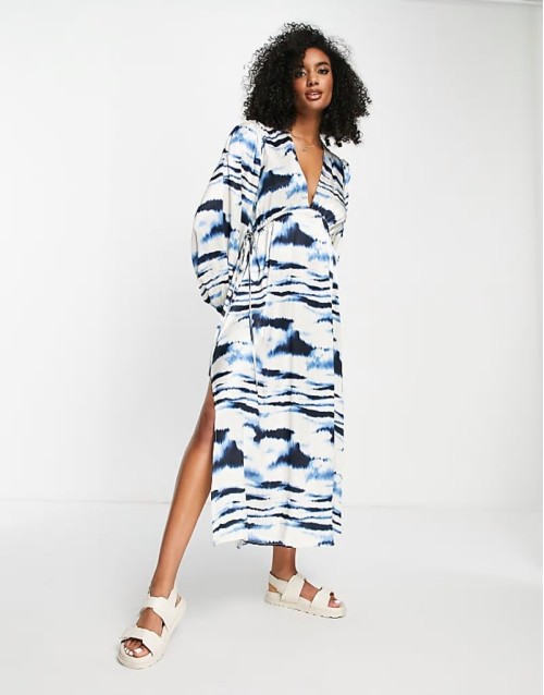 horizontal tie dye riviera midi dress in blue