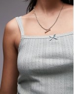 square neck lace pointelle cami in green